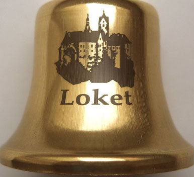 Mosazný bronzový zvonek - suvenýr z hradu Loket